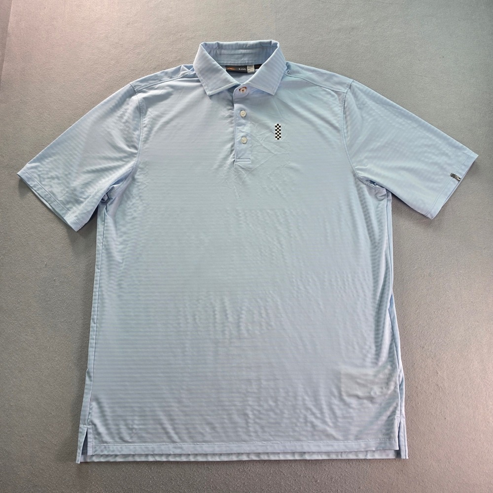 KJUS Mens L 52 Light Blue Striped Heath Polo Golf UPF 50+ Performance Comfort